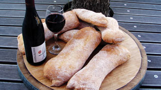 Wine and bread. 